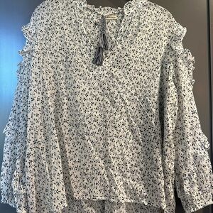 Ulla Johnson White and Black Ruffle Blouse